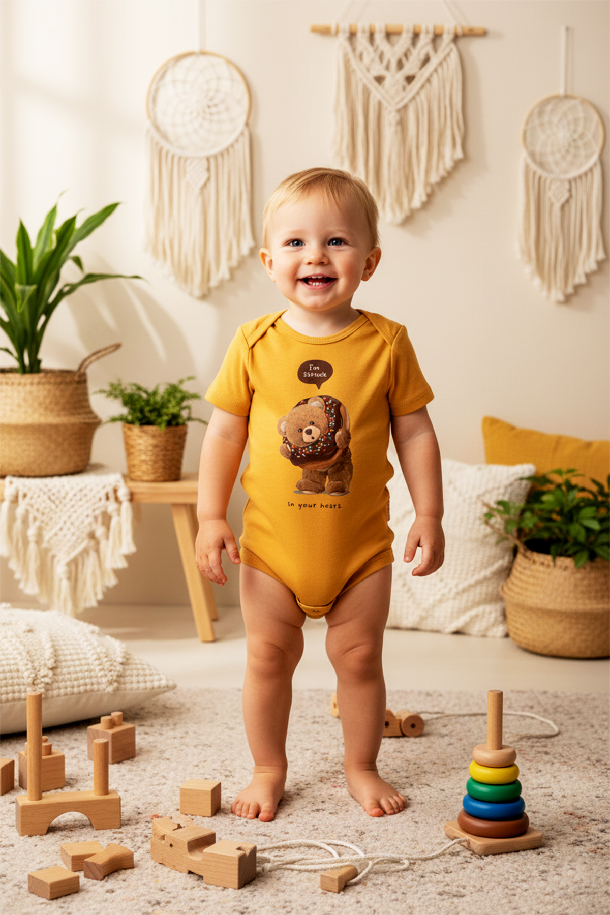 MAHFEL %100 Pamuklu 3'lü Organik Baskılı Kısa Kollu Çıtçıtlı Bebek Body Zıbın fotoğrafı 5 (önizleme)