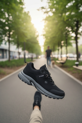 enoch Erkek Siyah Kalın Tabanlı Günlük Outdoor Ayakkabısı - Suya Dayanıklı Yü...