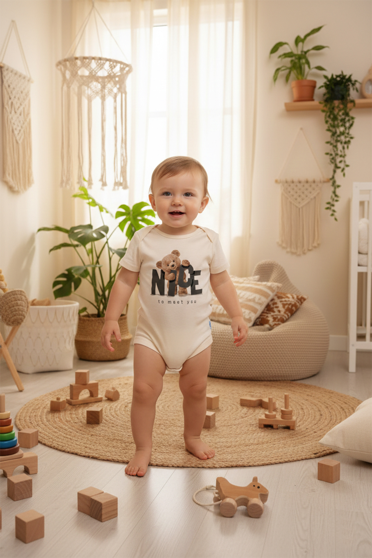 MAHFEL %100 Pamuklu 3'lü Organik Baskılı Çıtçıtlı Bebek Body Zıbın fotoğrafı 5 (önizleme)