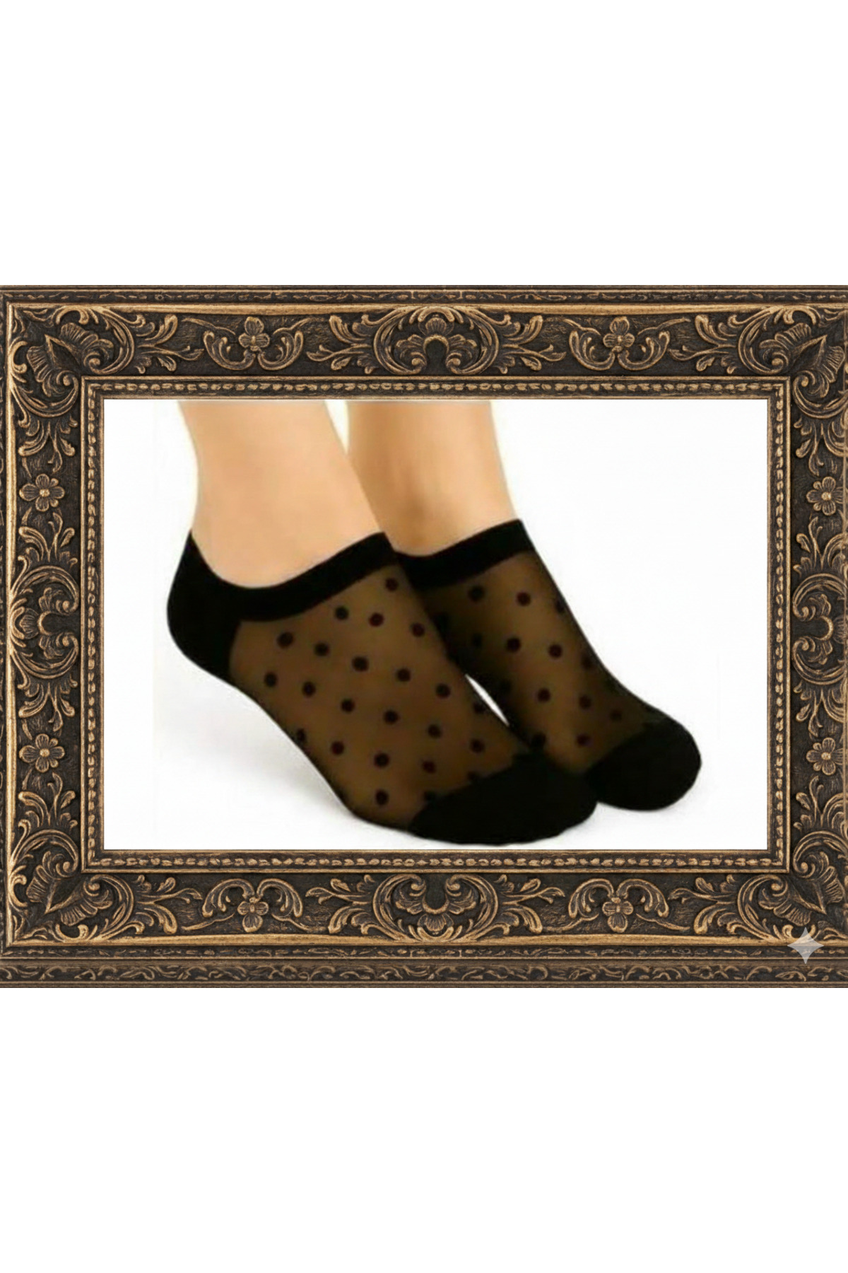 SOCKSHION Kadın Desenli 6'lı Siyah Tül Patik Çorap görsel 3