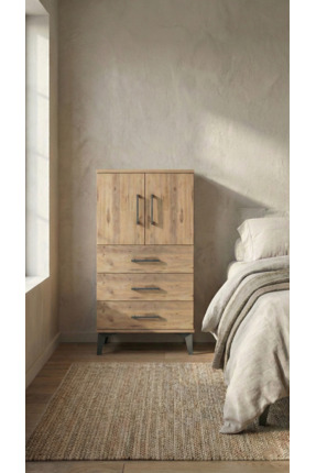 Dienni Arges Komodin 2 Raflı 3 Çekmeceli 2 Kapaklı 60x30x106 Çam-Çam
