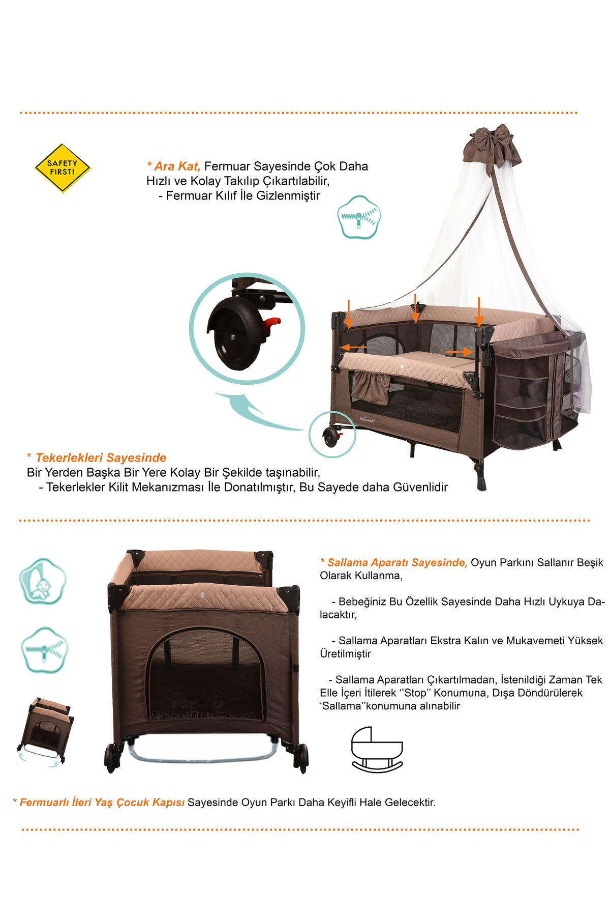 Holmer ALOEVERA YATAK'lı Cibinlikli Anne Yanı Park Yatak 70x110cm Bej fotoğrafı 6 (önizleme)