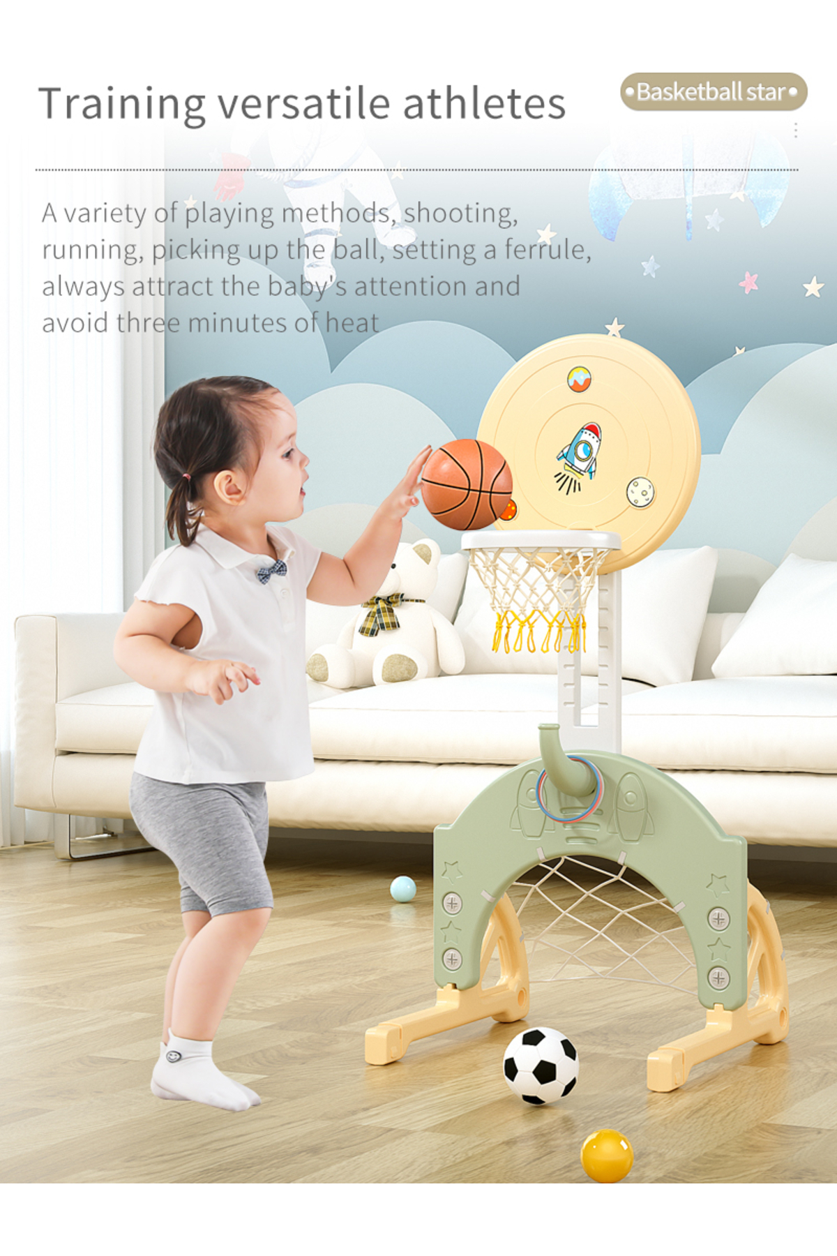 EVARO 7’si 1 Arada Çok Fonksiyonlu Çocuk Oyun Set Basketbol, Salıncak, Kaydırak, Futbol Kalesi Atış Yeri fotoğrafı 7 (önizleme)