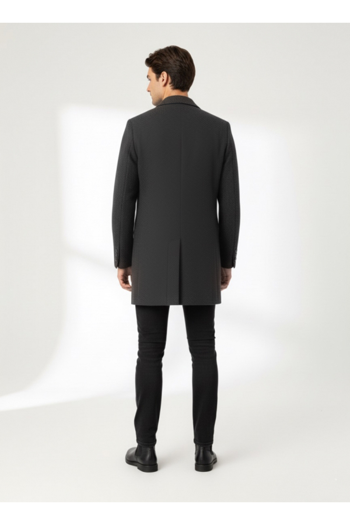 SÜVARİ  Süvari Slim Fit Yünlü Sivri Yaka Antrasit Erkek Kaban - Görsel 3