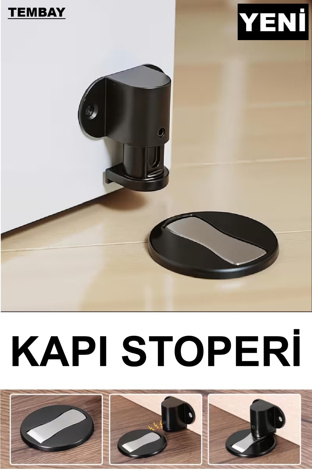 TEMBAY SİYAH Mıknatıslı Metal Kapı Stoperi Akılı Kapı Tamponu Yapışkanlı Kapı Stoperi Vidalı Kapı Stoperi - Fiyatı, Yorumları