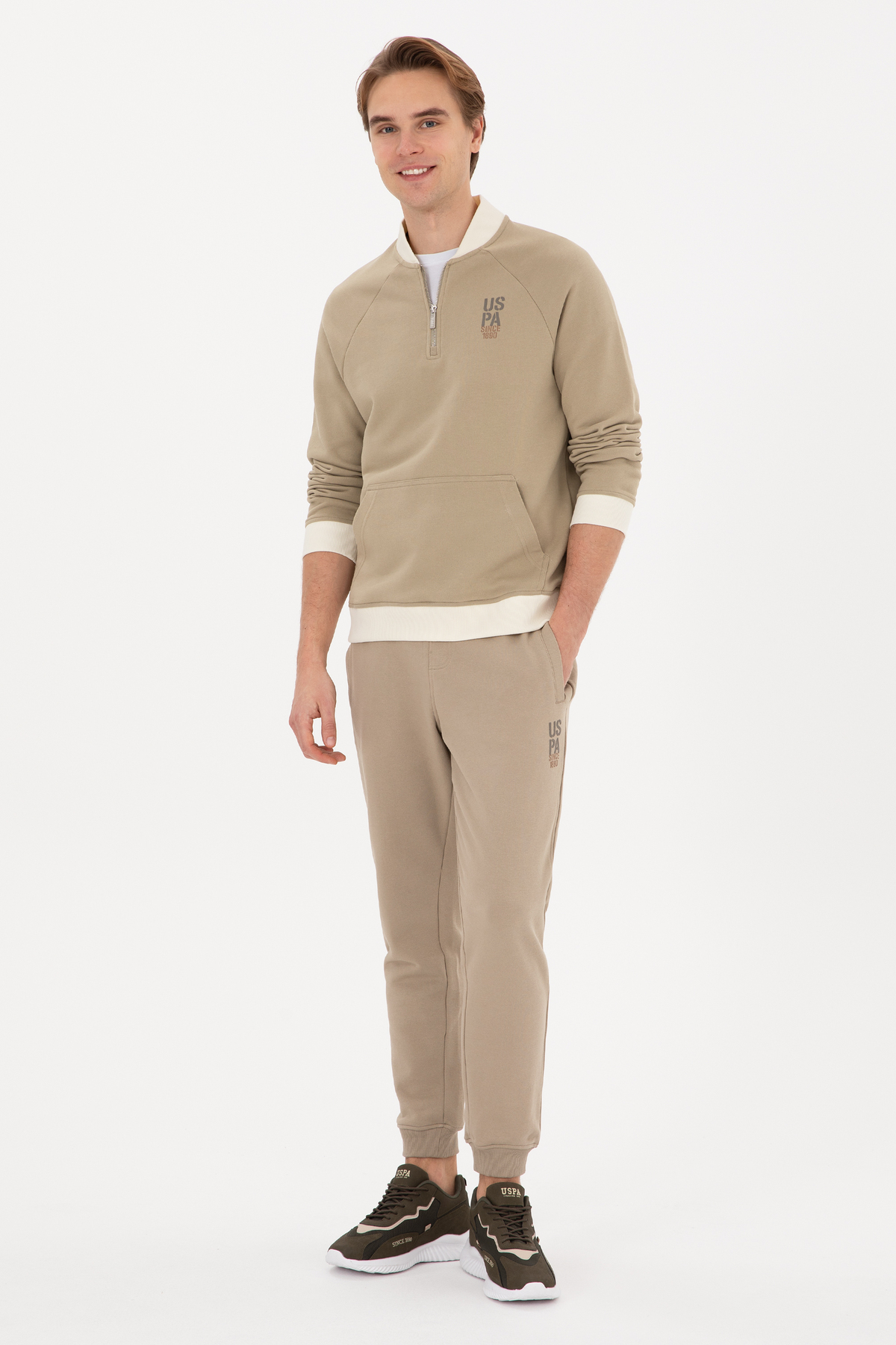 یو اس پولو شلوار ورزشی مردانه خاکی روشن 50316421-VR183
