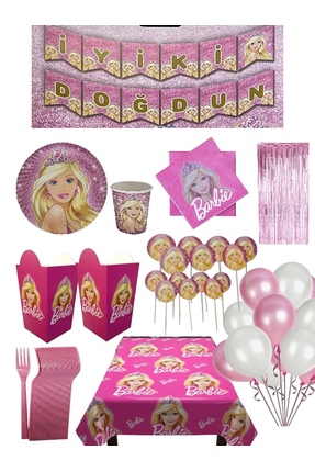 CAVAŞ sun hat Pembe bebek BARBİE temalı DOĞUM GÜNÜ İYİ Kİ DOĞDUN 8 KİŞİLİK SET)