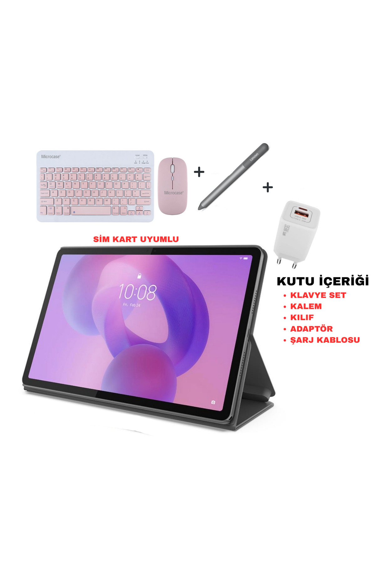 LENOVO SİM KART UYUMLU Idea Tab 8 GB 128 GB 11inch 2.5K -Android Tablet PembeKlavye+Kılıf+Kalem+Adaptör