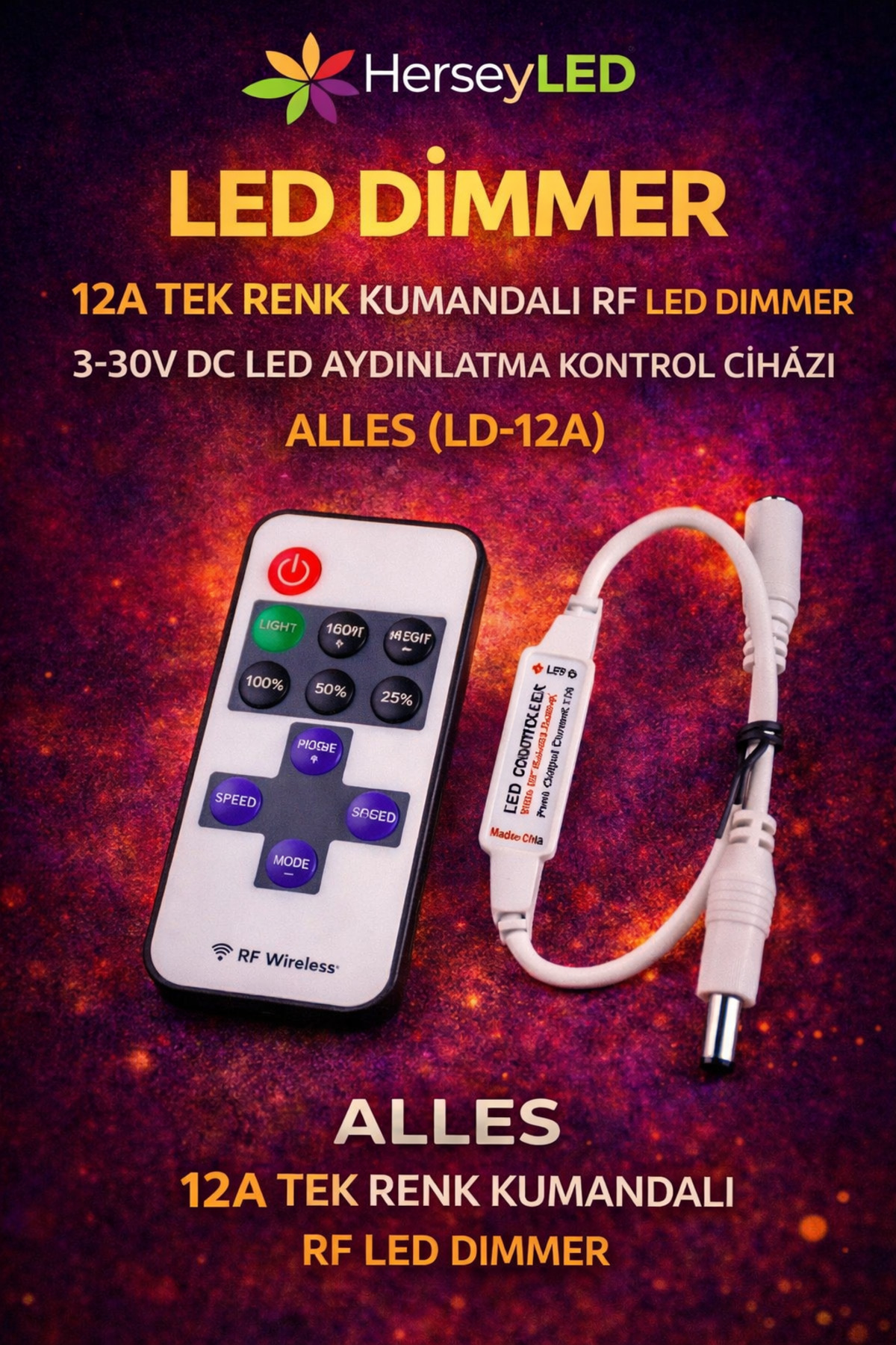 Cata 12A Tek Renk Kumandalı RF Dimmer – 3-30V DC LED Aydınlatma