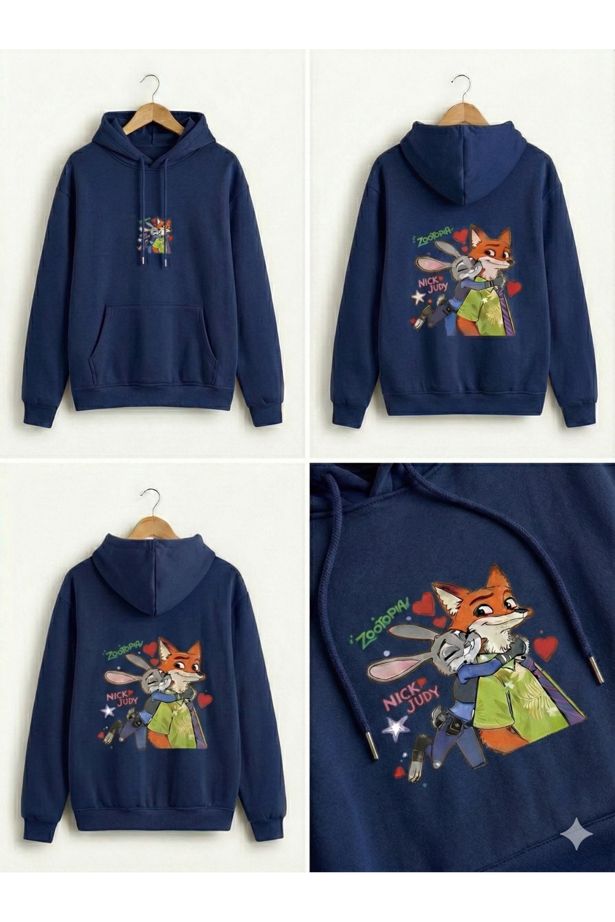 CLASSY.MODA  Unisex Oversize Zootopia Nick & Judy Baskılı Kapüşonlu Sweatshirt - Görsel 2