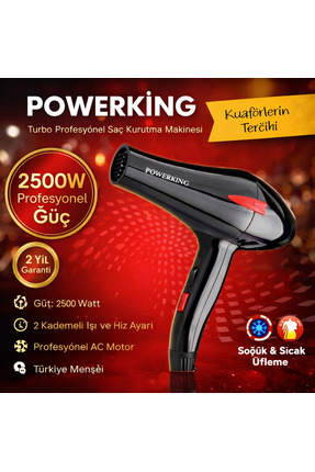 POWERKİNG 2500W profesyonel turbo saç kurutma fön makinesi