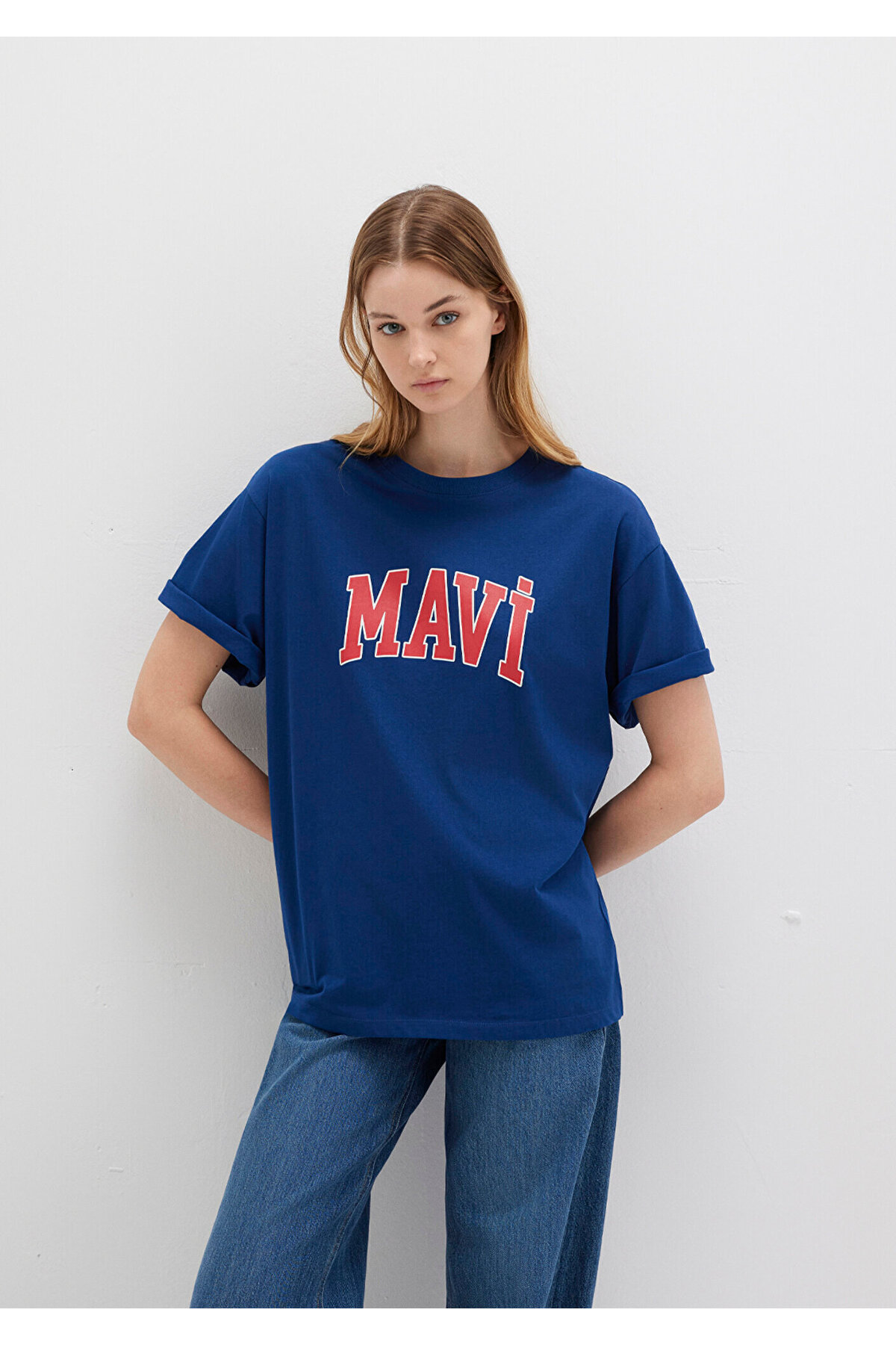 Logo Printed Navy Blue T-Shirt Oversize / Wide Cut1600843-82625