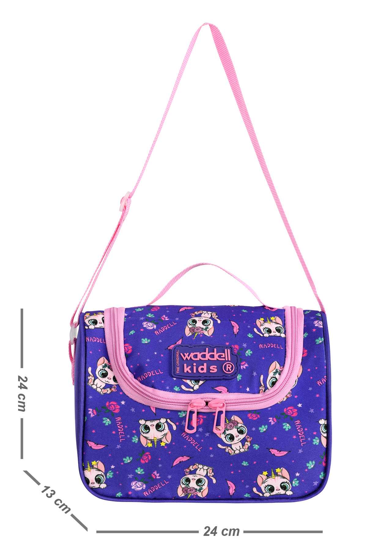 RoyalGlow Licensed Waddell Purple Cat Pattern Thermal Lunch Bag
