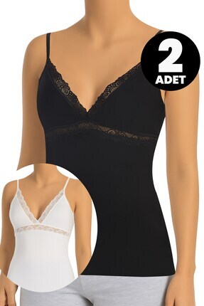 Öts Kadın Atlet 2'li Dantelli (%96 Pamuk - %4 Elastan)