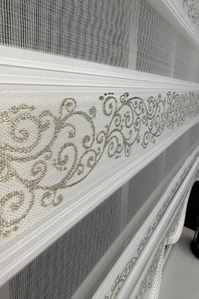 StorBurada Zebra Stor Perde Sarı Sarmaşık Desen Altın Simli Etek Dilimli STB9...