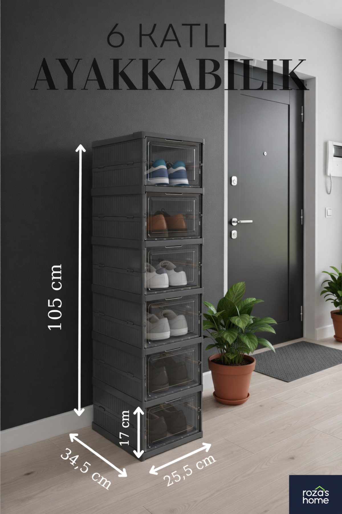 6 Tier Modular Shoe Holder Luxury Shoe Box Set Cabinet Folding Stackable Anthracite