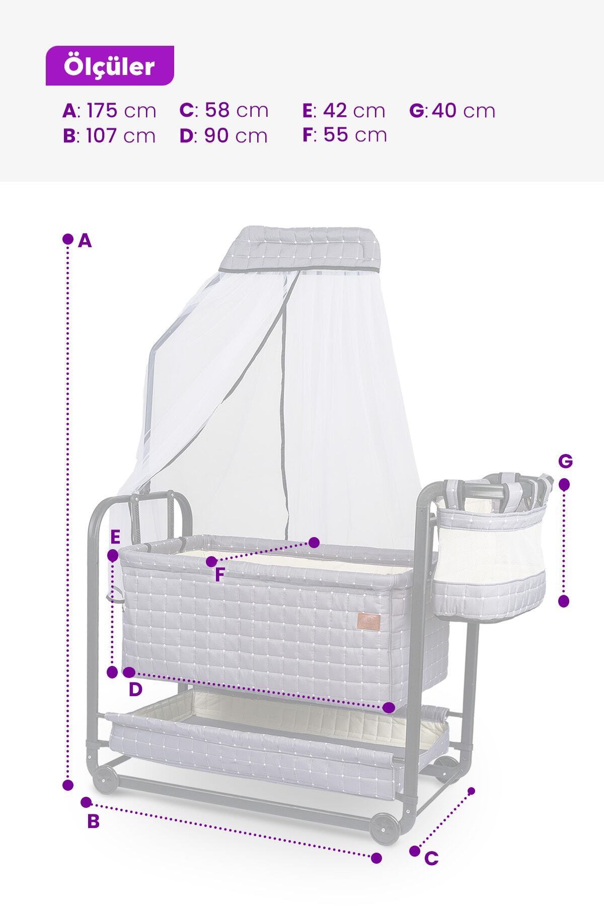 Bebelovv Anne Yanı Sallanabilir Bebek Beşiği Portatif Hamak Sepet Beşik Safir fotoğrafı 5 (önizleme)