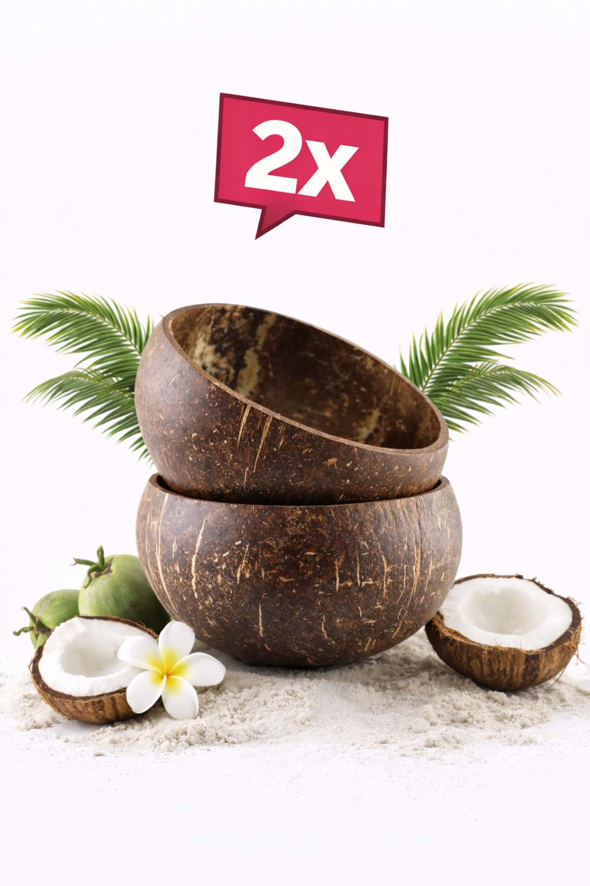 Coconut Bowl – 2 Pieces – Smooth – Jumbo - Handmade – Natural – Salad and Snack Bowl – Glossy