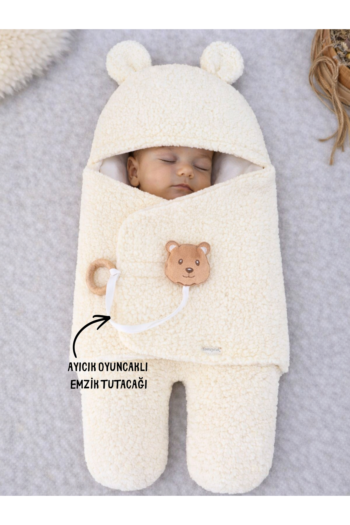 Tomuycuk Welsoft Pelüş Bebek Kundak Battaniyesi Ayaklı Uyku Tulumu | Kışlık Kalın Mont | 0-12 Ay Yenidoğan fotoğrafı 4 (önizleme)