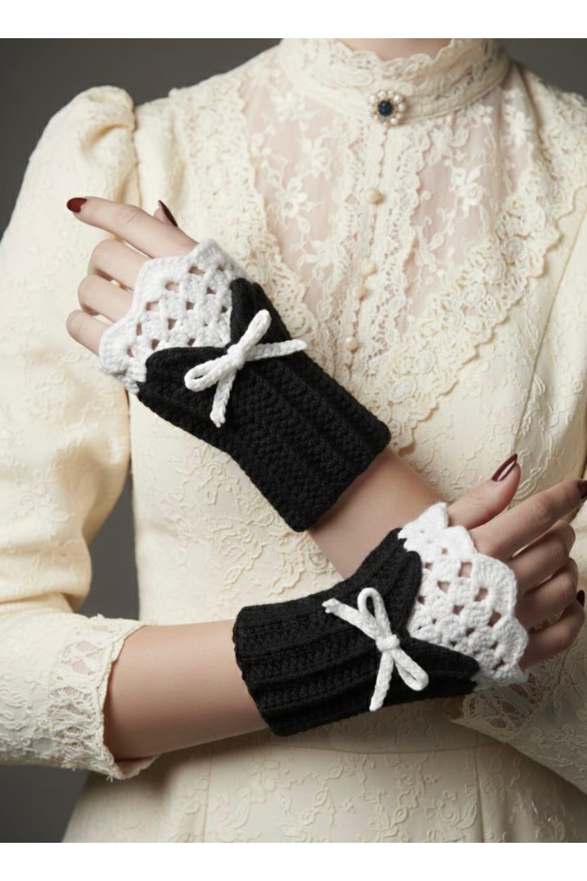 İLKCET MODA  Victoria Tarzı Vintage Parmaksız Örgü Eldiven