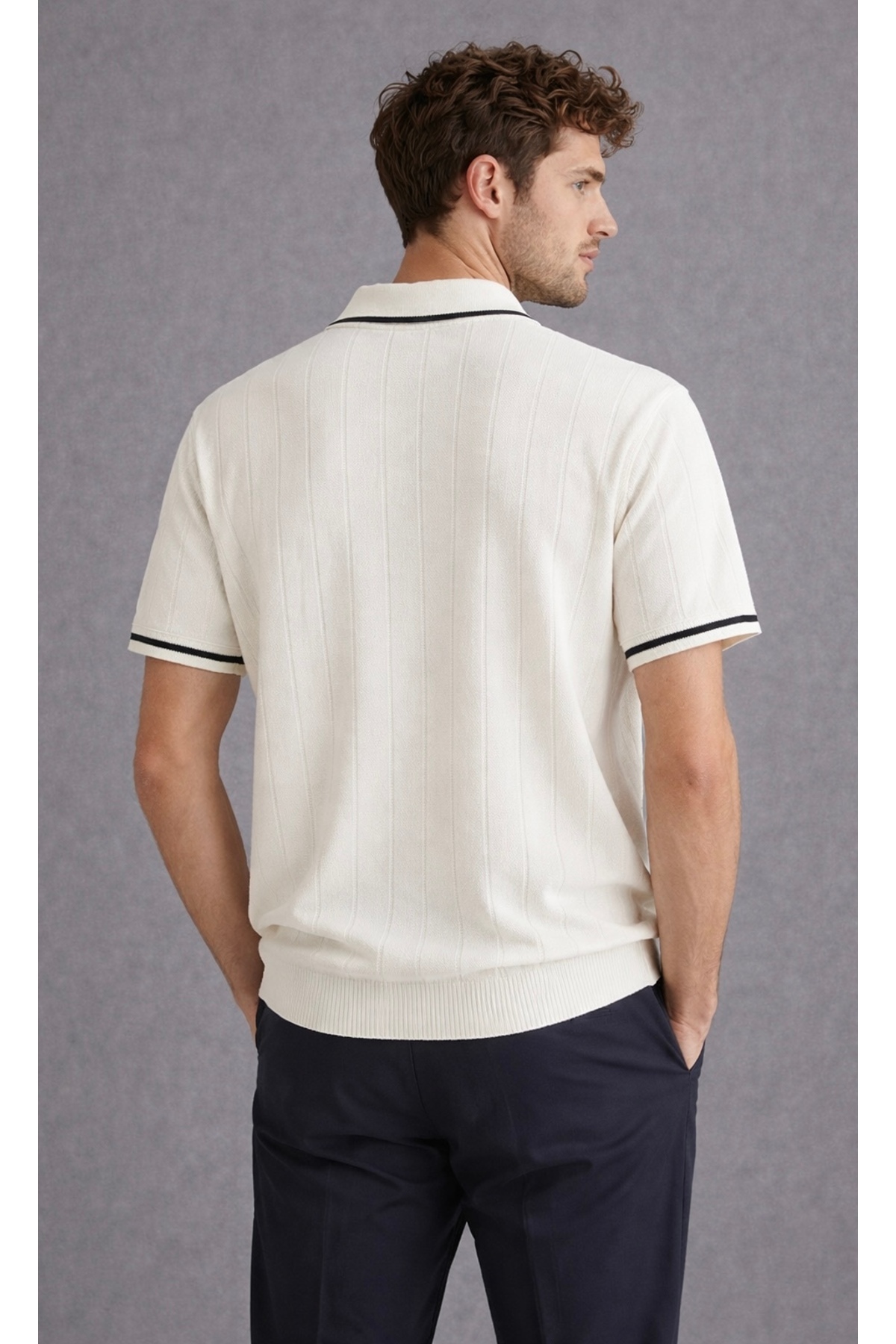 JUDGE  erkek premium kalite rahat kalıp pamuklu yarım fermuarlı triko tişört / t-shirt - Görsel 2