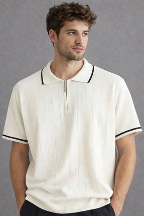 JUDGE erkek premium kalite rahat kalıp pamuklu yarım fermuarlı triko tişört /...