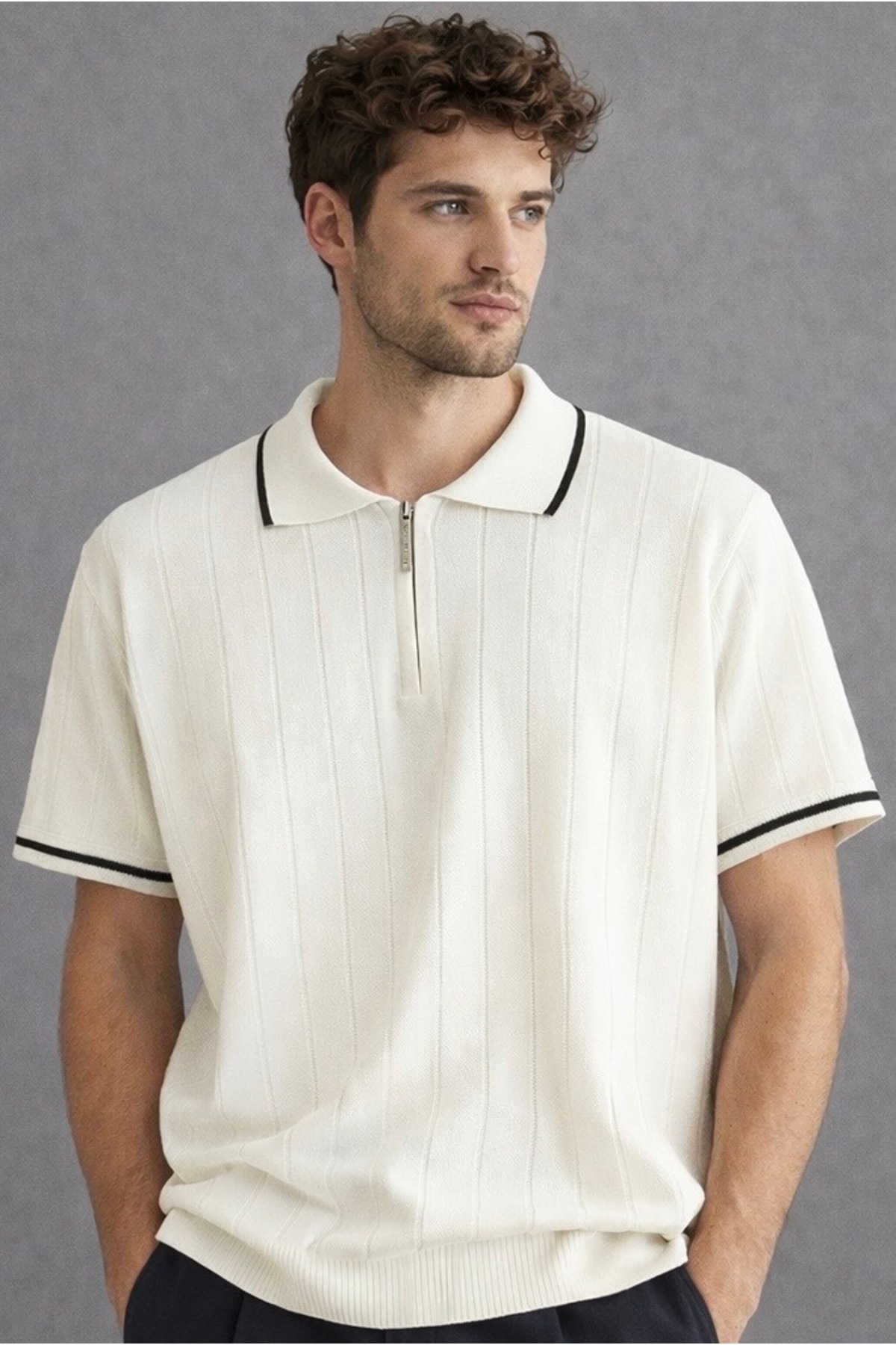 JUDGE  erkek premium kalite rahat kalıp pamuklu yarım fermuarlı triko tişört / t-shirt