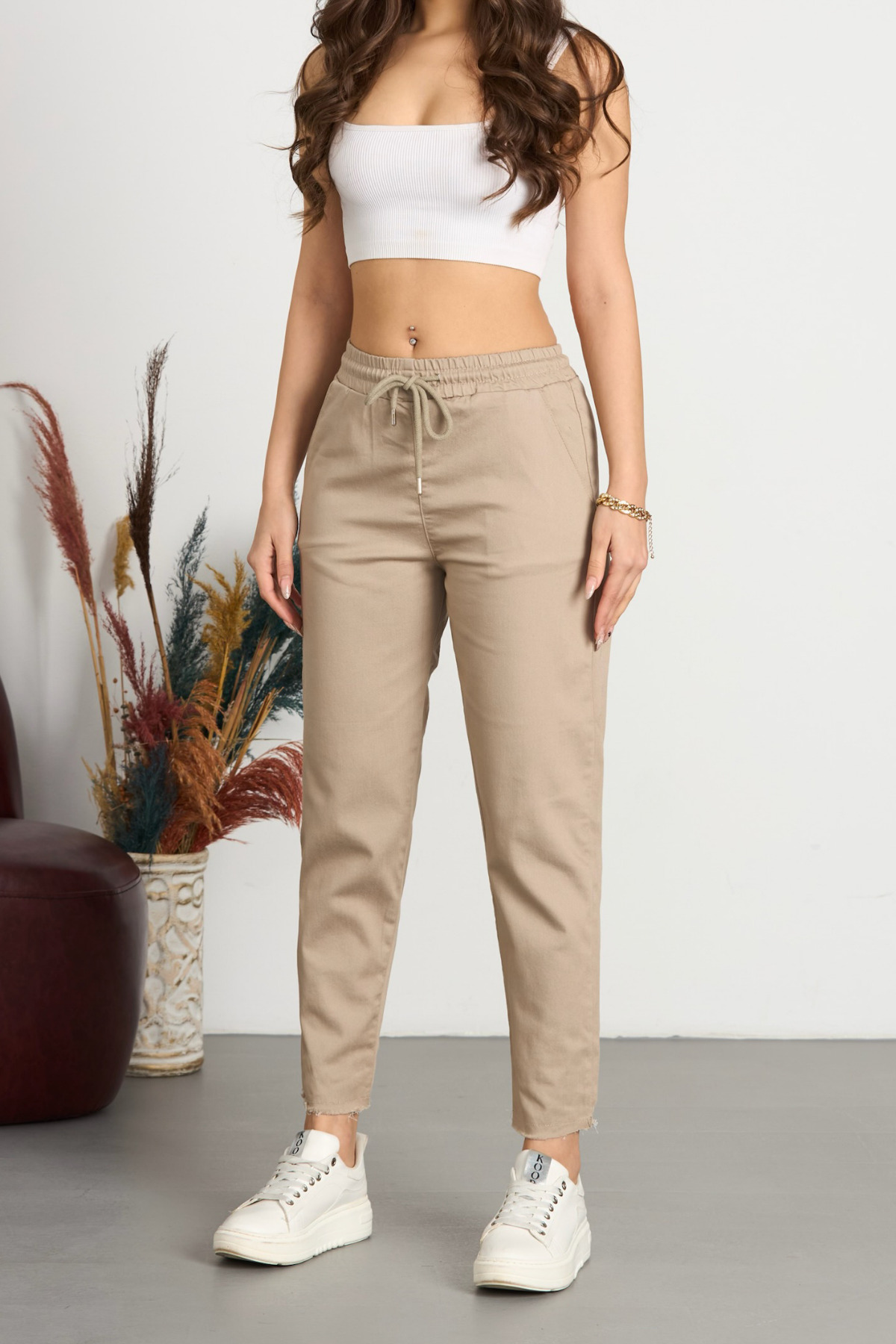 BİKELİFE Spodnie damskie z bawełny z lycrą i wysokim stanem – dopasowany krój...