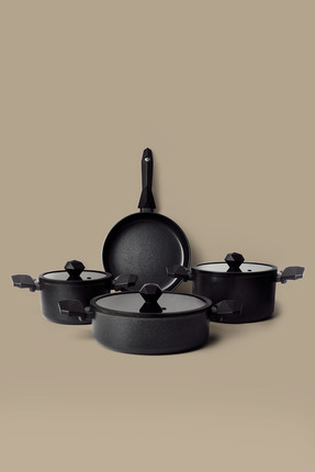Gigilli Gal 7 Parça Diamond Tencere ve Tava Seti Siyah