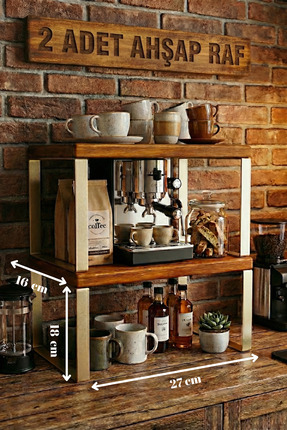 Myend 2 Adet Ahşap Dolap Içi Düzenleyici Raf, Metal Ayaklı Bardak Rafı, Tezga...