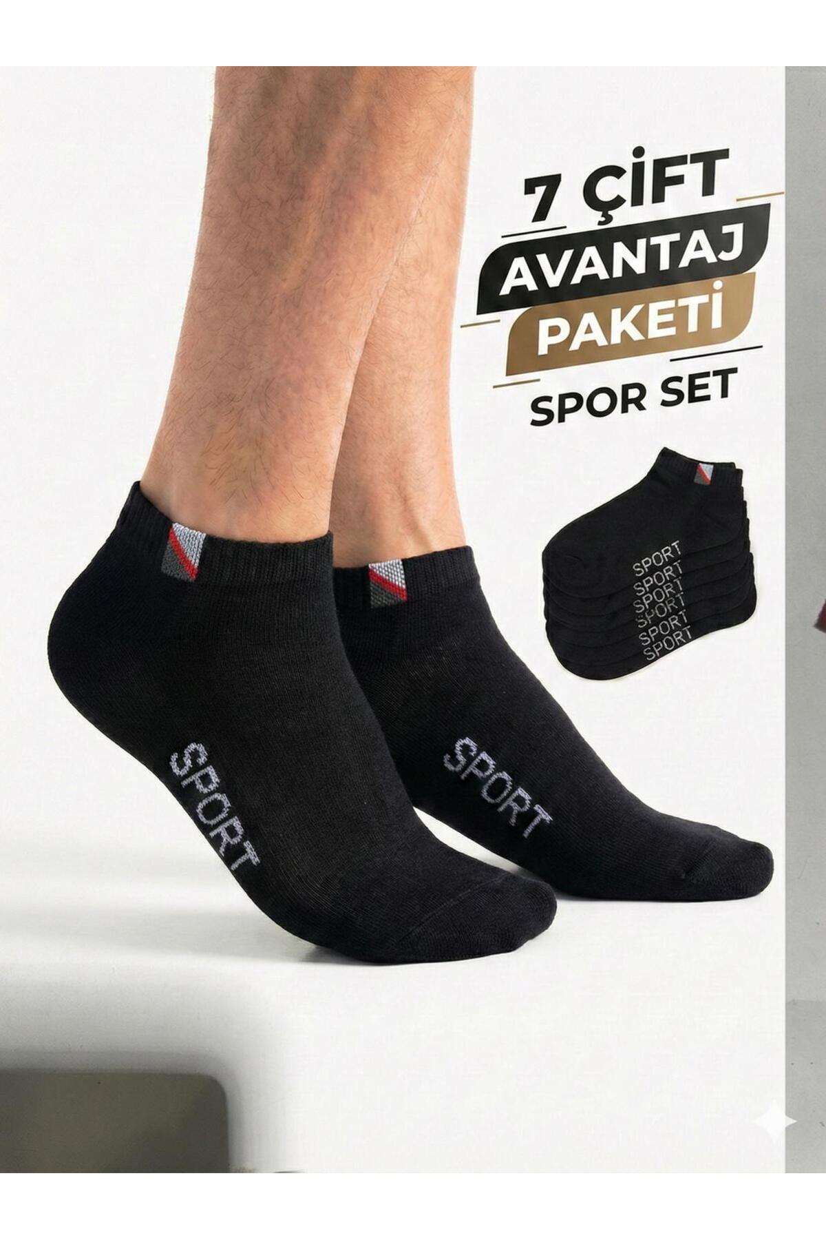 BYNDRSOCKS 7 Çift Pamuklu Siyah Erkek Spor Patik Çorap Seti Terletmez, Esnek SPORT
