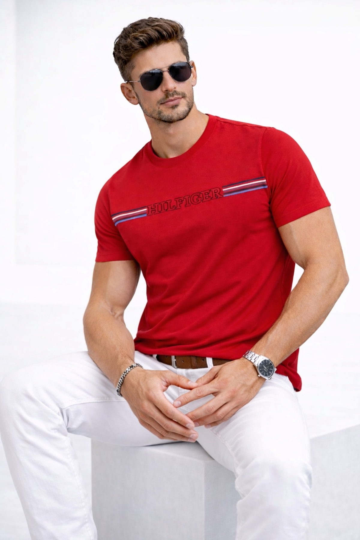 تامی هیلفیگر تی‌شرت مردانه نخی آستین کوتاه یقه گرد MW0MW34428-BDS