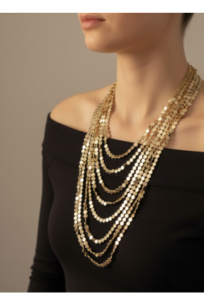 Belasso Kadın Altın Renk Çok Katlı Pul Kolye