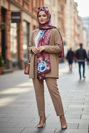 Gül İpek Moda Daisy Soft Pamuklu Çiçek Desenli Şal Yumuşak Dokulu Bordo