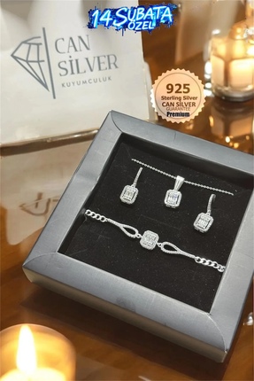 CAN SİLVER 925 Ayar Gümüş 3 Lü Baget Set (Özel Kutulu)-14 Şubat Sevgililer Gü...