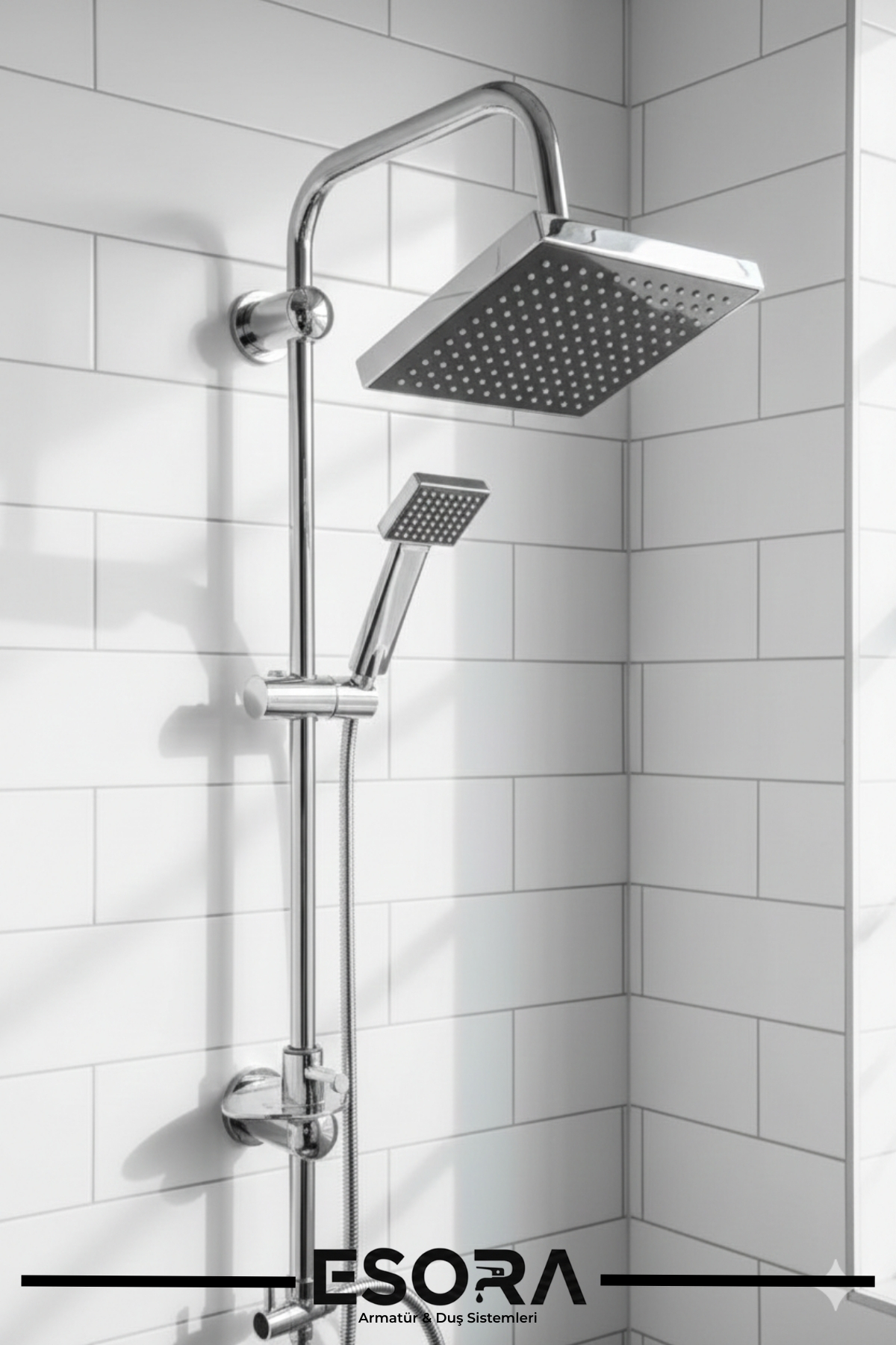 Square Robot Overhead Sprinkler Shower Set with Black Chrome Head