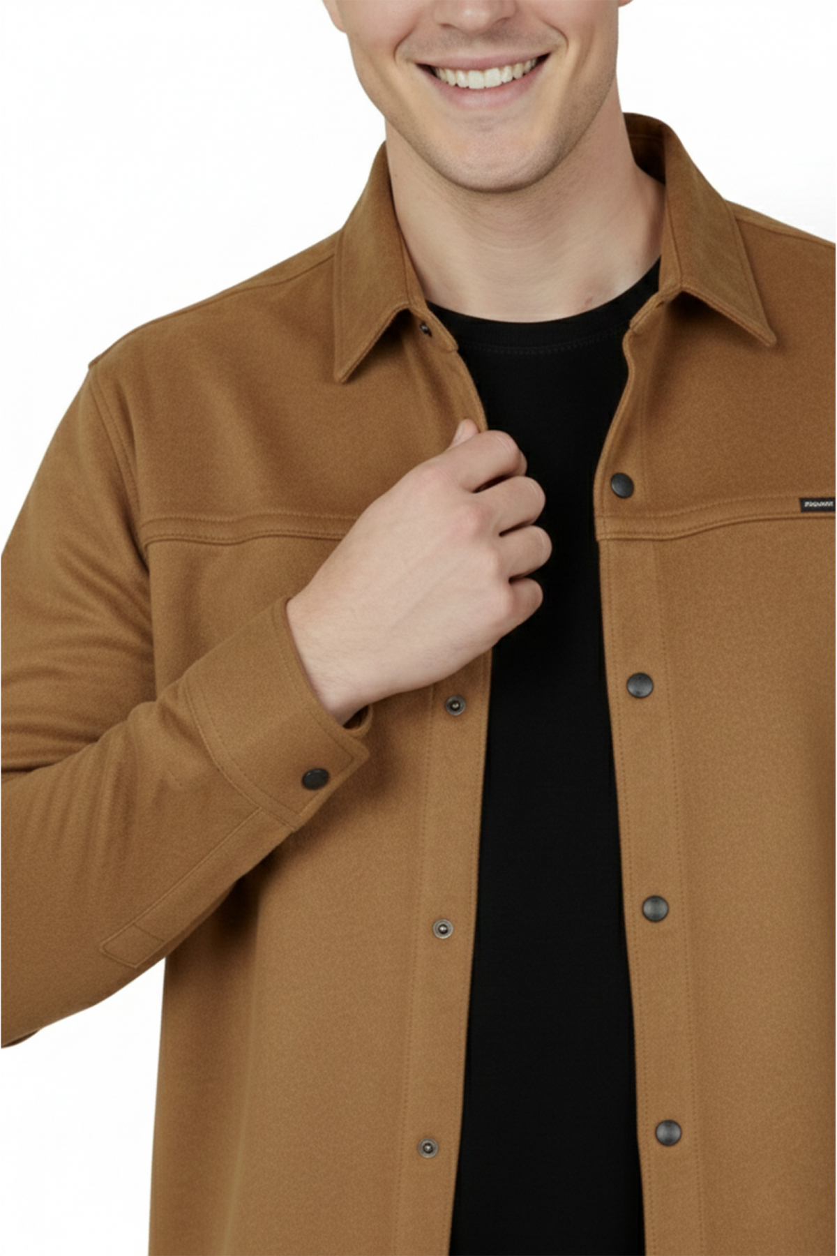 DeepSea  Erkek Taba Likralı Çıtçıtlı Kırışmayan Süet Kumaş Slim Fit Cepsiz Mevsimlik Gömlek 2500556 - Görsel 2