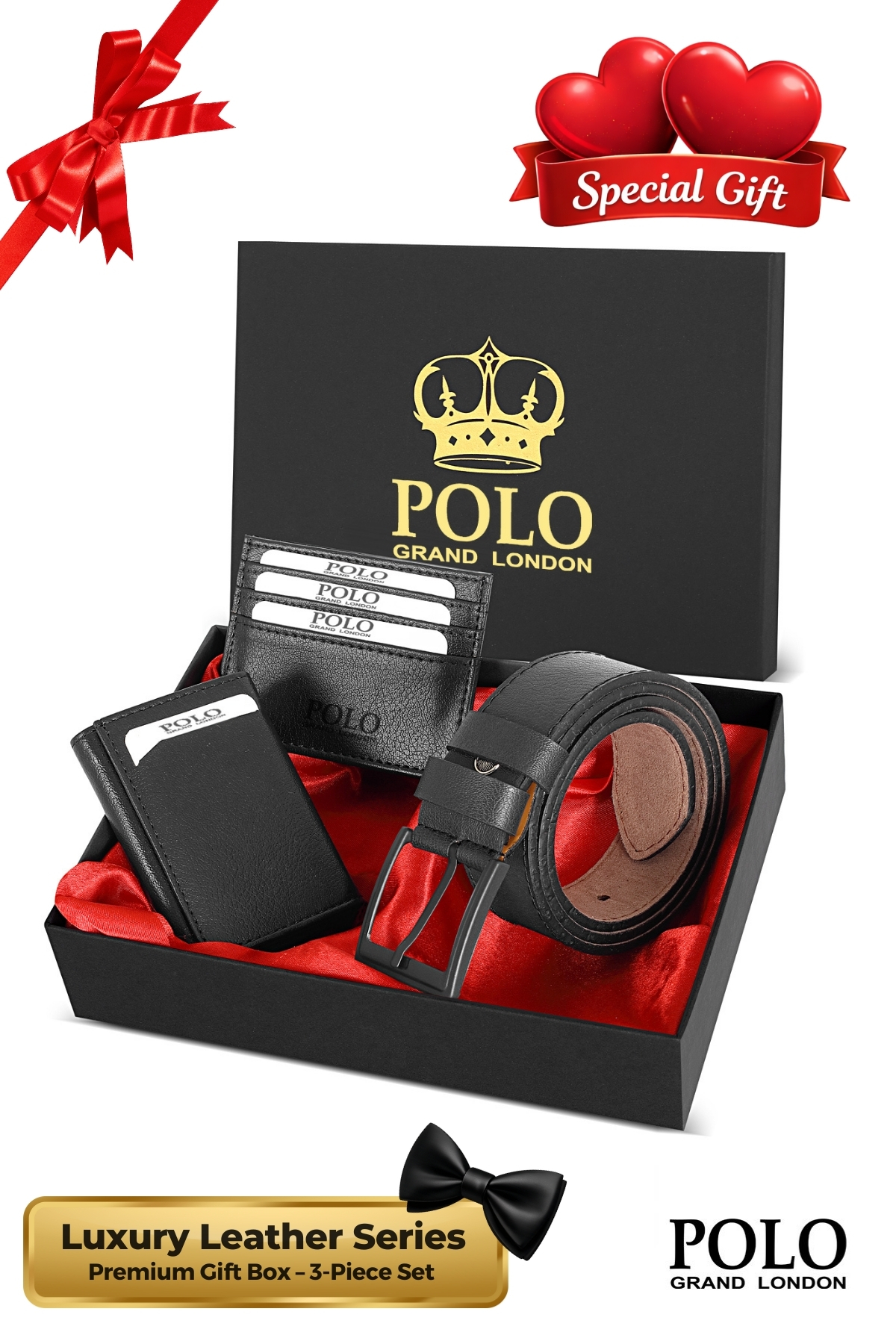 Original Men's 3-Piece Set with Special Gift Box Luxury Series Groom Gift Wallet Card Holder Belt Set
