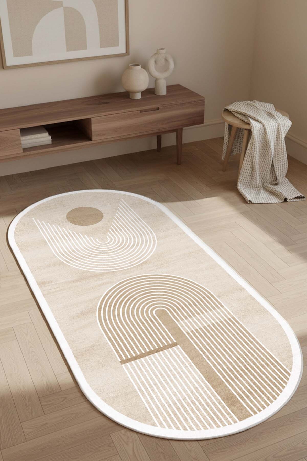 Machine washable anti-slip base stain-resistant oval bohemian kitchen rug living room carpet and runner