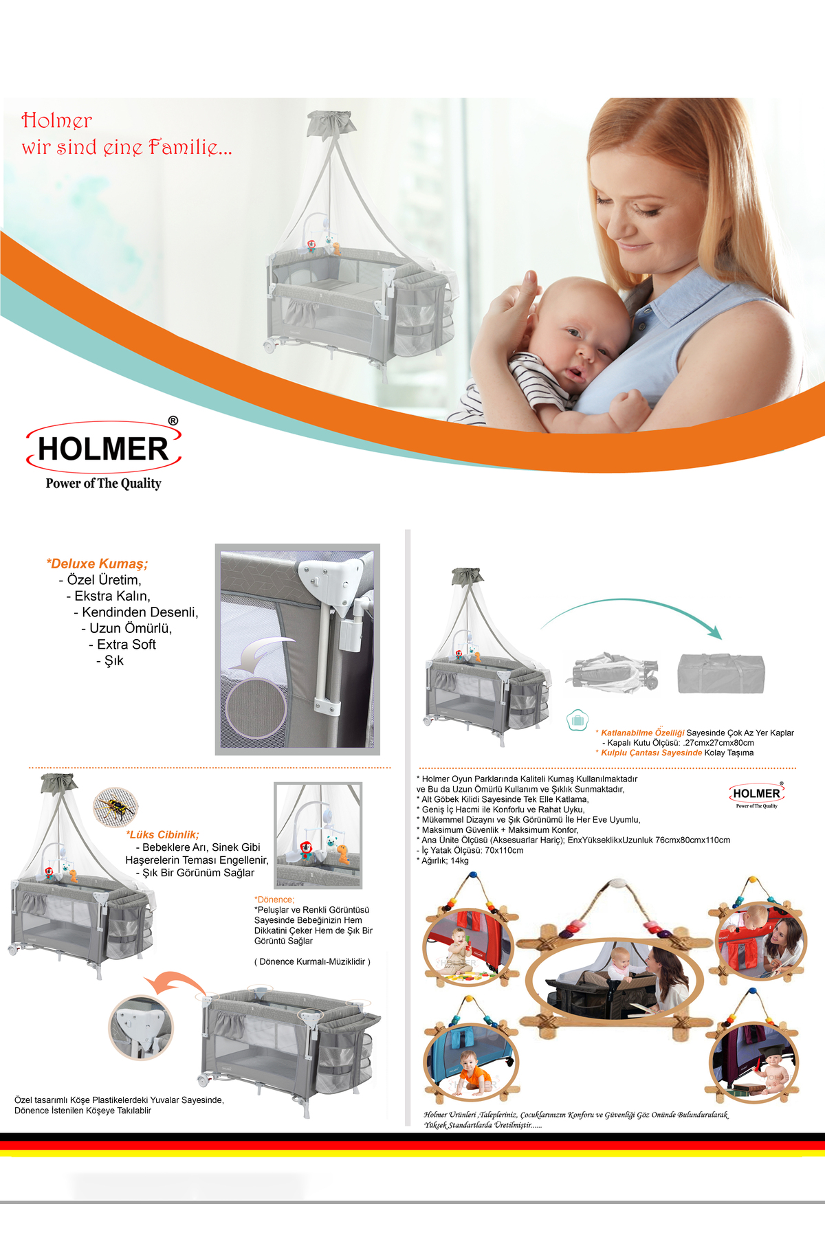 Holmer (YATAK HEDİYELİ) Oyun Parkı/ Anne Yanı/Park Yatak Cibinlikli Dönenceli 70x110cm GRİ fotoğrafı 4 (önizleme)