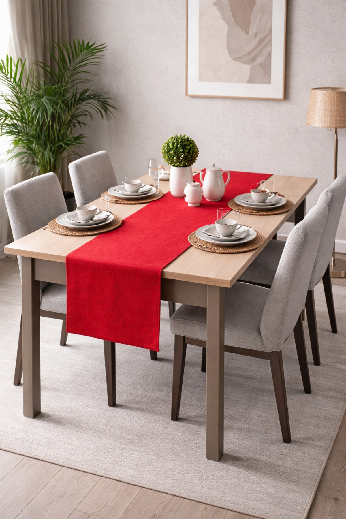 Velvet Textured Red Color Island Series Runner 40 x 140 cm