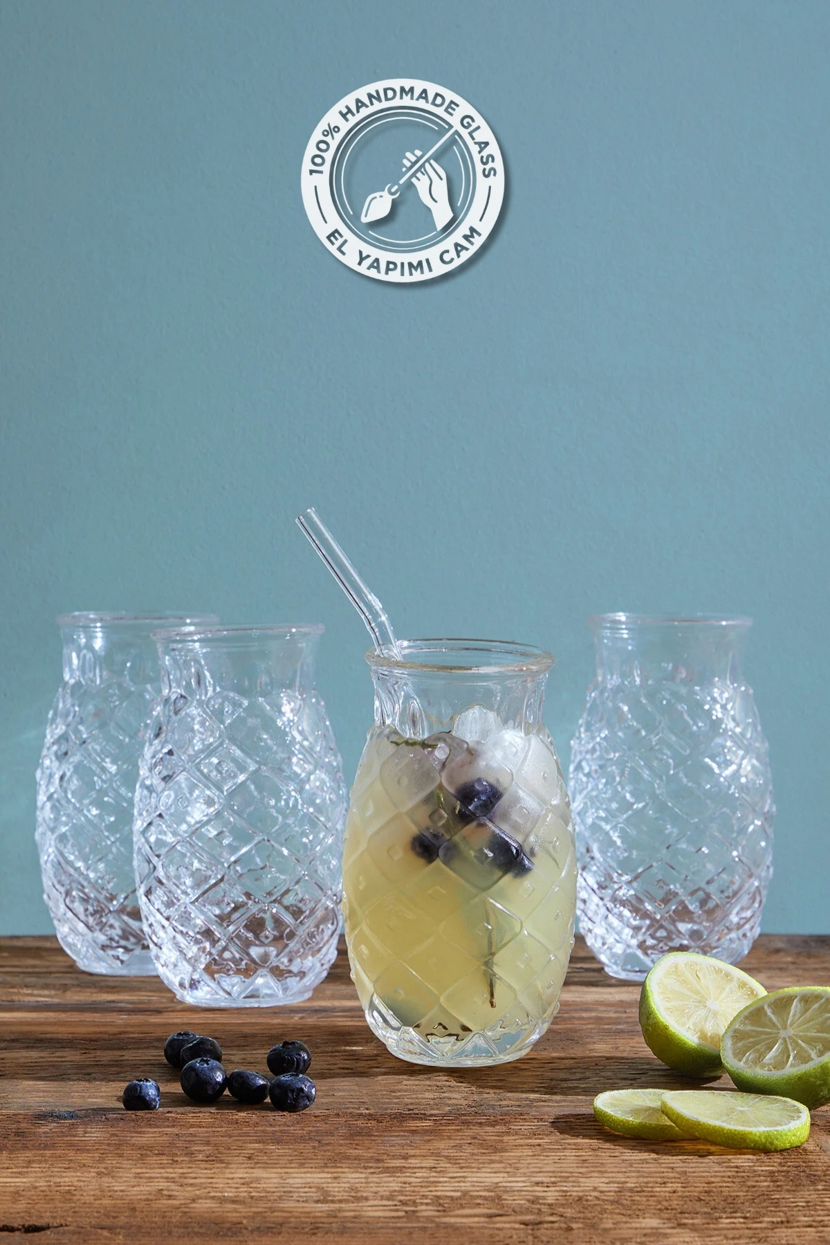 Selen Concept Pineapple Model Handmade Glass Cocktail Glass Set of 4