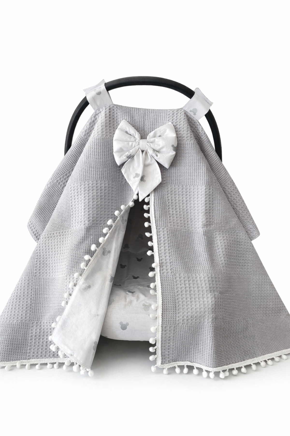 Jaju Baby Gri Waffle Pike - Gri Mickey Kumaş Puset Örtüsü - Çarşafı fotoğrafı 2 (önizleme)