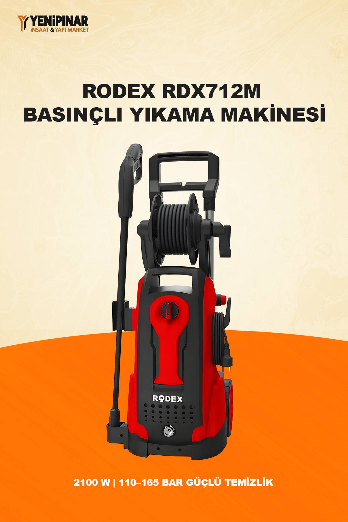 Rodex RDX712M Basınçlı Yıkama Makinesi | 2100 W | 110–165 BAR