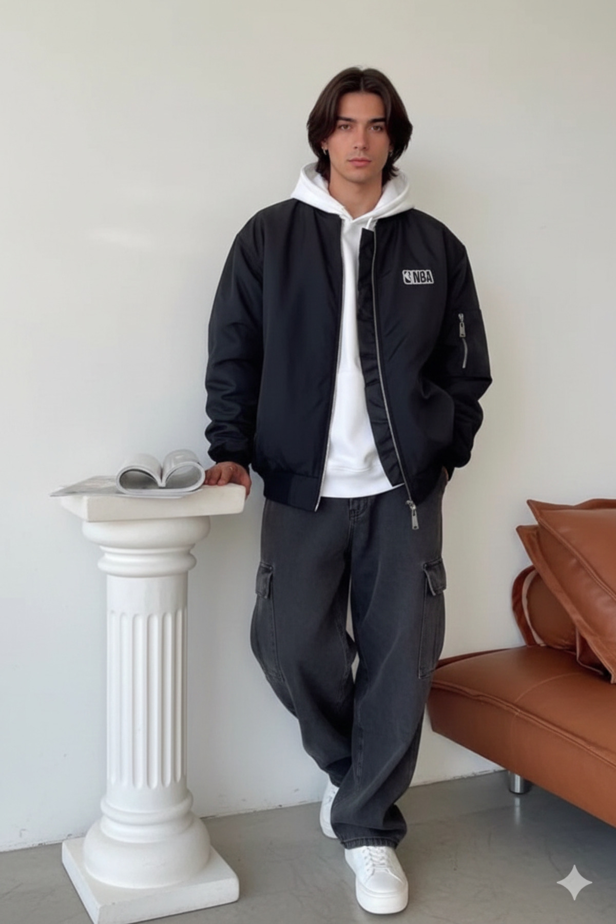 Cool mans Oversize Erkek Siyah Bomber Ceket - Su İtici Kumaş Mevsimlik Pilot Ceket görsel 3