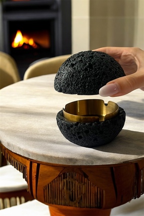 GİSVOL Kapaklı Beton Küllük Ev, Ofis ve Kafe İçin Paslanmaz Metal Hazneli Kül...