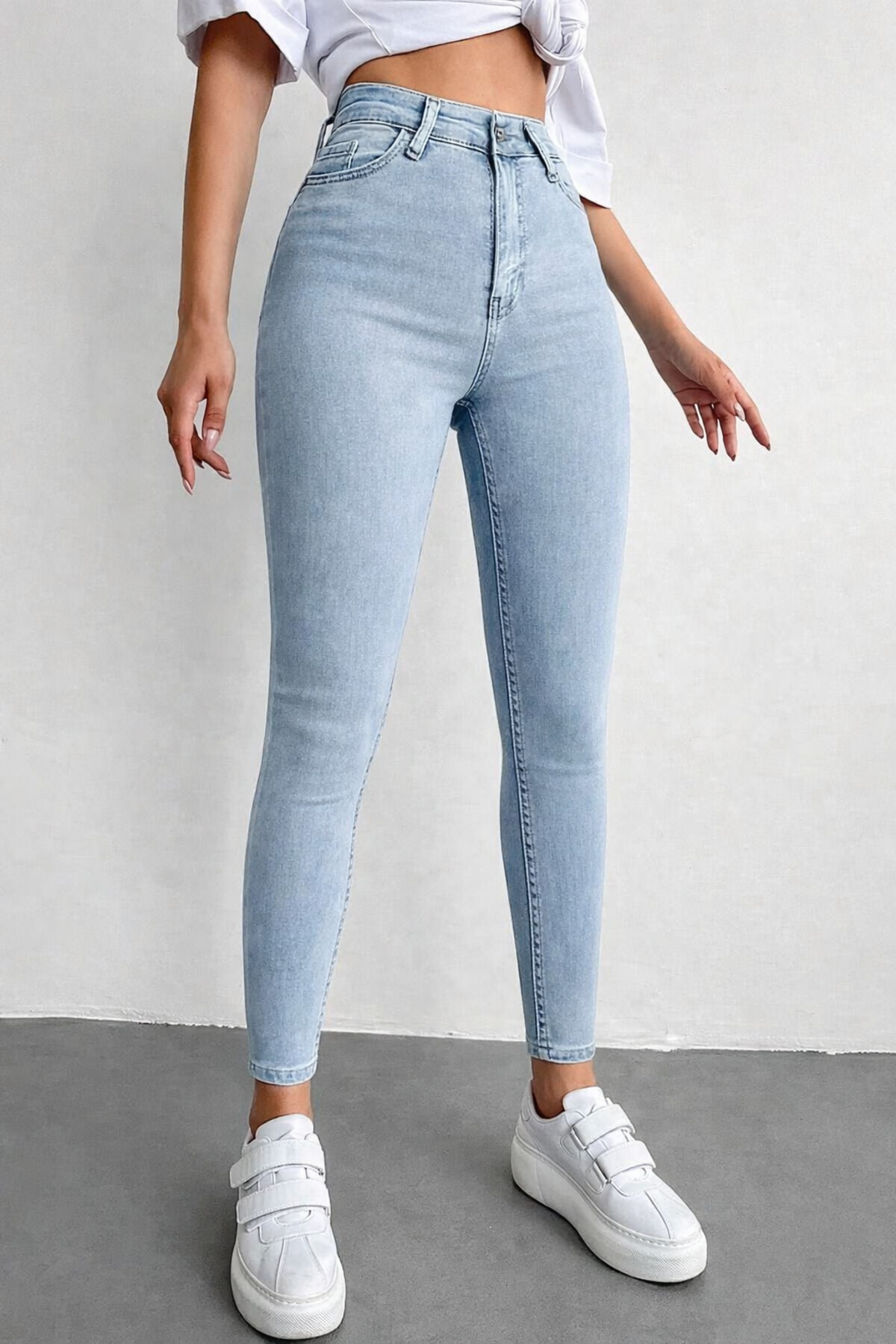Lighter Jeans Kadın Yüksek Bel Kar Yıkama Açık Mavi Likralı Skinny Jeans görsel 2
