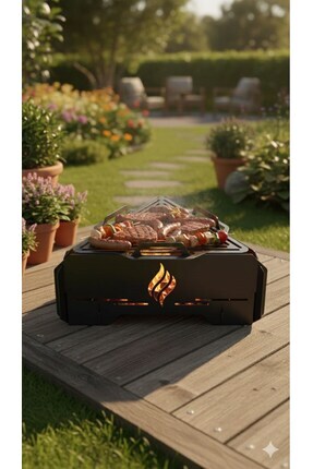 Bhs MAYON 7 Portatif Mangal Ateş Çukuru 2 mm Saç Lazer Kesim Demonteli Siyah