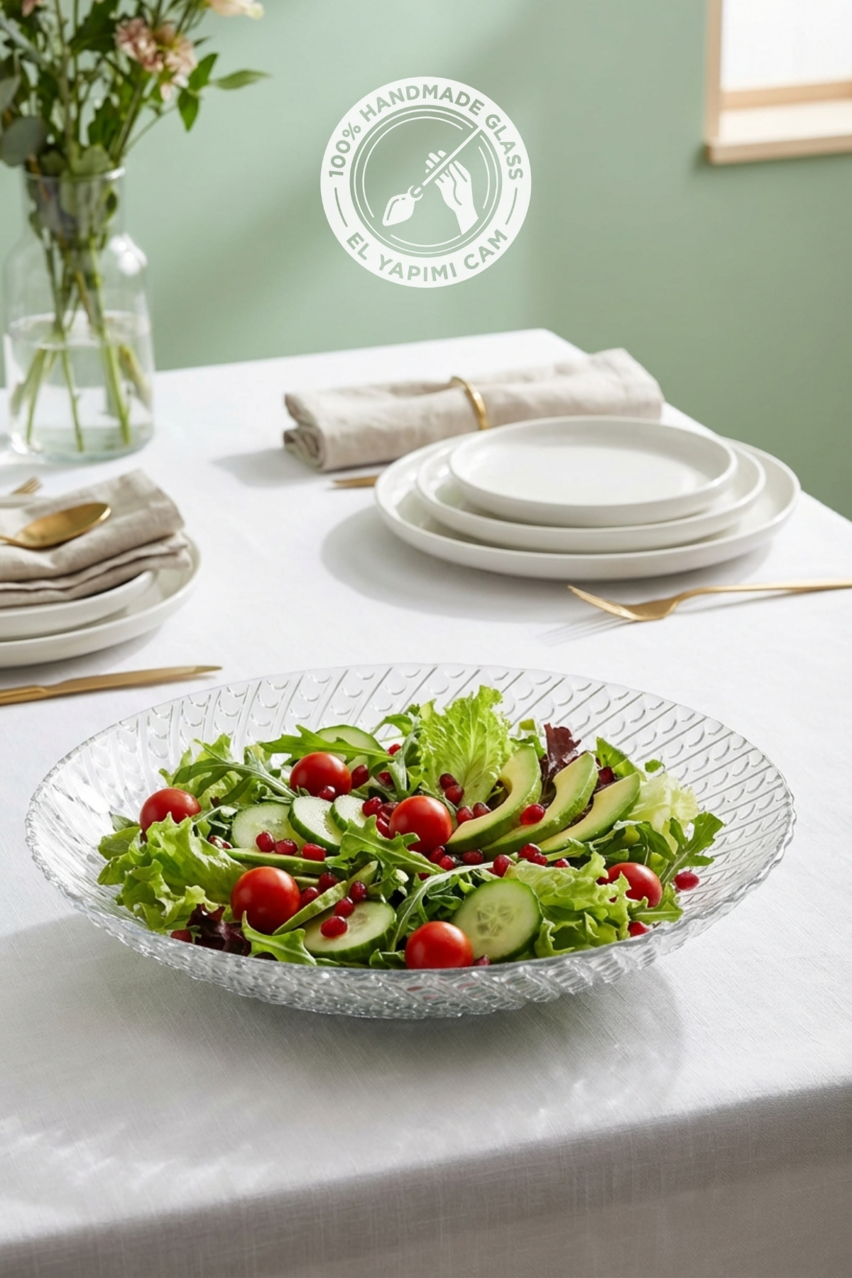 Selen Concept Helis Model Oversized Handmade Glass Salad Bowl and Fruit Bowl