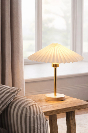 HOMİNG Glow Ahşap Tabanlı Hareketli Başlık Pileli Gold Abajur